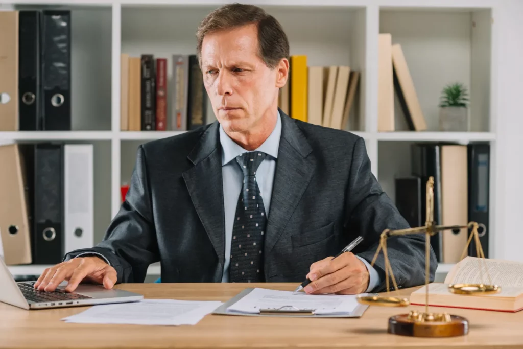 Criminal lawyer advising a client.