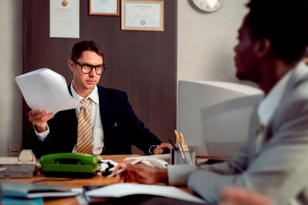 Intervention order lawyer consulting a client.