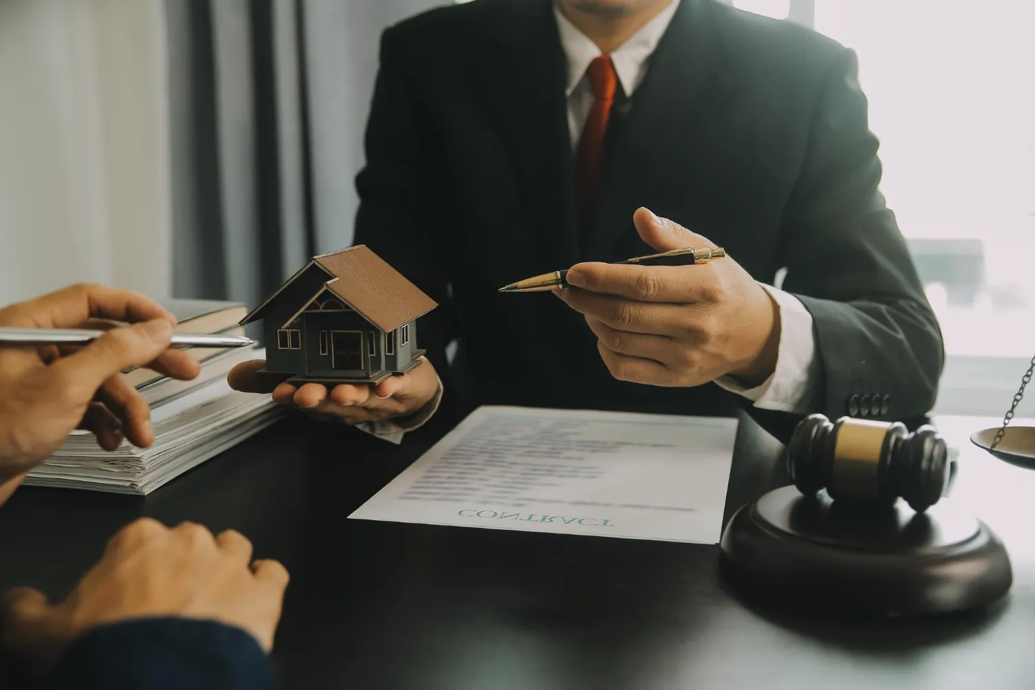 Conveyancing lawyer meeting with client.