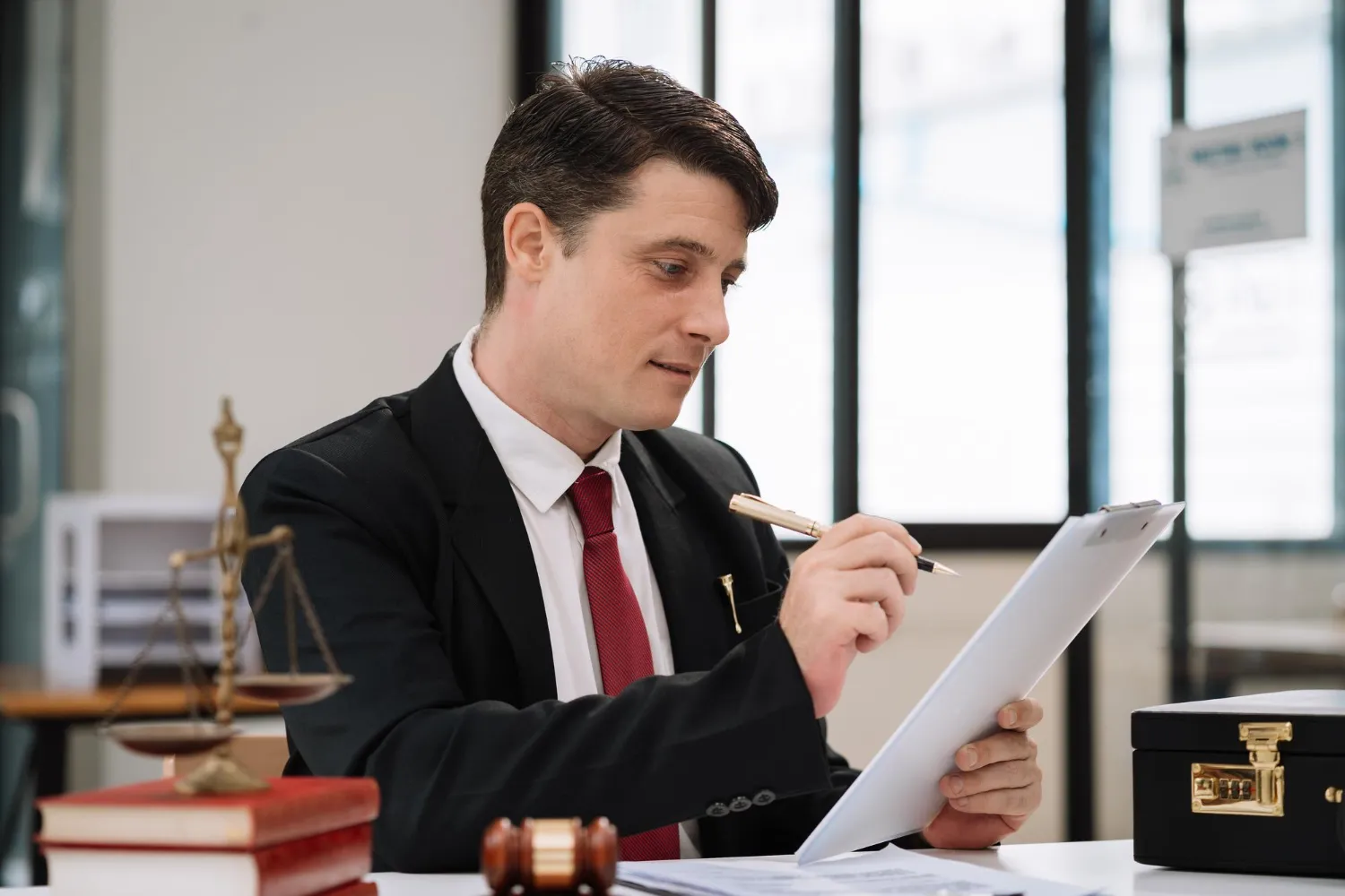 Civil lawyer consulting a client.